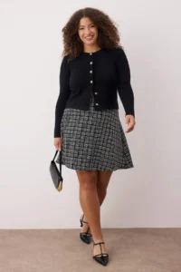 Trendyol Curve Black Tweed Short/Mini Simli Weaving Plus Size Skirt