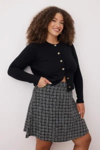 Trendyol Curve Black Tweed Short/Mini Simli Weaving Plus Size Skirt - Image 2