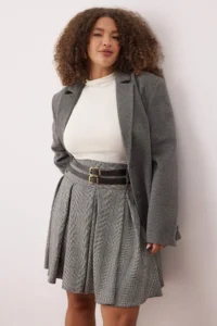 Trendyol Curve Multicolored Plaid/Checkered Arched Weaving Mini Plus Size Skirt - Image 2