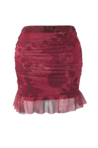 Trendyol Curve Burgundy Floral Mini Knitting Plus Size Skirt - Image 5