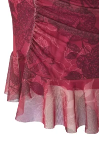 Trendyol Curve Burgundy Floral Mini Knitting Plus Size Skirt - Image 6