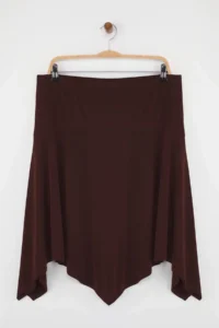 Trendyol Curve Brown Elastic Waist Skirt Tip Asymmetric Midi Knitting Plus Size Skirt - Image 5