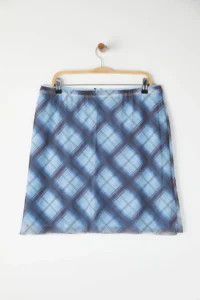 Trendyol Curve Mavi Teen Plaid Patterned Knitting Plus Size Skirt - Image 8