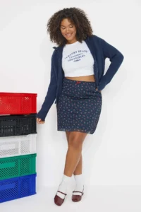 Trendyol Curve Navy Blue Teen flower patterned Knitting Plus Size Skirt - Image 2