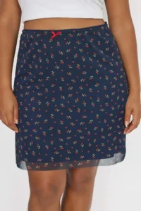 Trendyol Curve Navy Blue Teen flower patterned Knitting Plus Size Skirt - Image 3