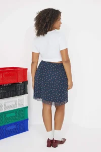 Trendyol Curve Navy Blue Teen flower patterned Knitting Plus Size Skirt - Image 4