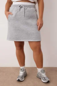 Trendyol Curve Gray Melange Waist Poplin Detailed Knitting Mini Plus Size Skirt - Image 3