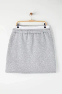 Trendyol Curve Gray Melange Waist Poplin Detailed Knitting Mini Plus Size Skirt - Image 8