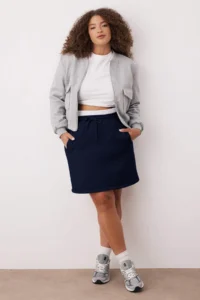 Trendyol Curve Navy Blue Waist Poplin Detailed Knitting Mini Plus Size Skirt