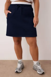 Trendyol Curve Navy Blue Waist Poplin Detailed Knitting Mini Plus Size Skirt - Image 3