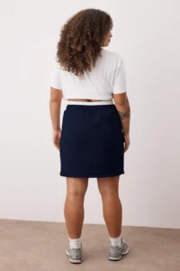 Trendyol Curve Navy Blue Waist Poplin Detailed Knitting Mini Plus Size Skirt - Image 4