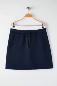 Trendyol Curve Navy Blue Waist Poplin Detailed Knitting Mini Plus Size Skirt - Image 5