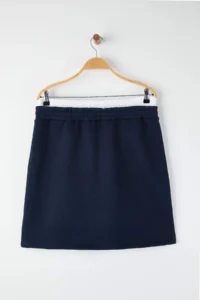 Trendyol Curve Navy Blue Waist Poplin Detailed Knitting Mini Plus Size Skirt - Image 8