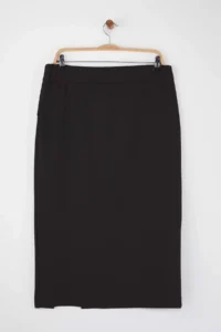 Trendyol Curve Black Slit Detailed Knitting Flexible Material Plus Size Midi Skirt - Image 7