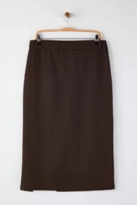 Trendyol Curve Brown Slit Detailed Knitting Flexible Material Plus Size Midi Skirt - Image 8