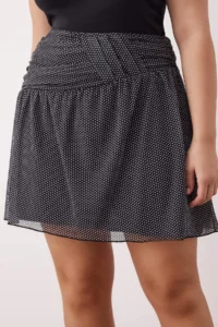 Trendyol Curve Black Puantiye Patterned Beli Shirred Mini Tulle Knitting Plus Size Skirt - Image 3