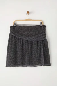 Trendyol Curve Black Puantiye Patterned Beli Shirred Mini Tulle Knitting Plus Size Skirt - Image 7