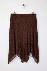 Trendyol Curve Brown Lace Asymmetric Mendil Form Midi Knitting Plus Size Skirt - Image 5