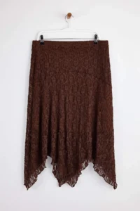 Trendyol Curve Brown Lace Asymmetric Mendil Form Midi Knitting Plus Size Skirt - Image 7