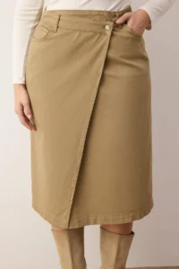 Trendyol Curve Khaki Cross Cover Denim Plus Size Skirt - Image 3