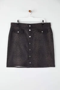 Trendyol Curve Brown animals Patterned Plus Size denim Skirt - Image 3