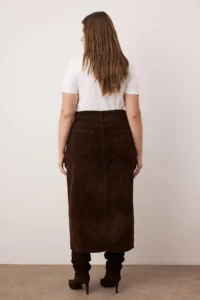 Trendyol Curve Brown slit Suede Look Plus Size Denim Skirt - Image 4
