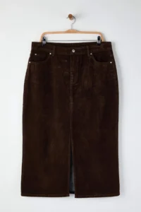 Trendyol Curve Brown slit Suede Look Plus Size Denim Skirt - Image 5