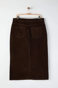Trendyol Curve Brown slit Suede Look Plus Size Denim Skirt - Image 8