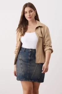 Trendyol Curve More Sustainable Dark Blue Stitching Detailed 100% Cotton Non-Stretch Mini Denim Skirt - Image 2