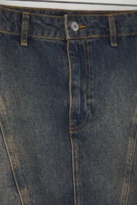 Trendyol Curve More Sustainable Dark Blue Stitching Detailed 100% Cotton Non-Stretch Mini Denim Skirt - Image 6