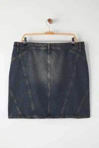 Trendyol Curve More Sustainable Dark Blue Stitching Detailed 100% Cotton Non-Stretch Mini Denim Skirt - Image 7