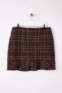 Trendyol Curve Brown Tweed Plaid/Checkered Mini Weaving Plus Size Skirt - Image 4