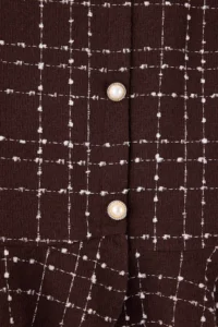 Trendyol Curve Brown Tweed Plaid/Checkered Mini Weaving Plus Size Skirt - Image 5