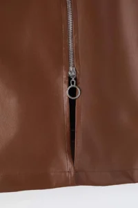 Trendyol Curve Brown Faux Leather Mini Zipper Detailed Winter Weaving Plus Size Skirt - Image 6