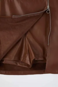 Trendyol Curve Brown Faux Leather Mini Zipper Detailed Winter Weaving Plus Size Skirt - Image 7