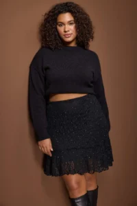 Trendyol Curve Black Skirt Tip Frilly Knitting Lace Plus Size Skirt - Image 2