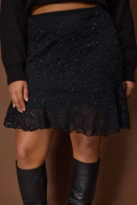 Trendyol Curve Black Skirt Tip Frilly Knitting Lace Plus Size Skirt - Image 3