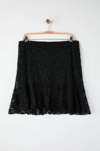 Trendyol Curve Black Skirt Tip Frilly Knitting Lace Plus Size Skirt - Image 7