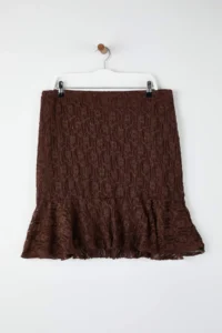 Trendyol Curve Dark Brown Skirt Tip Frilly Knitting Lace Plus Size Skirt - Image 2