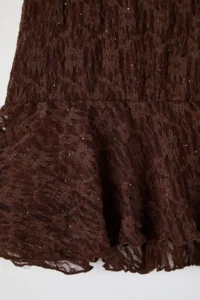 Trendyol Curve Dark Brown Skirt Tip Frilly Knitting Lace Plus Size Skirt - Image 4
