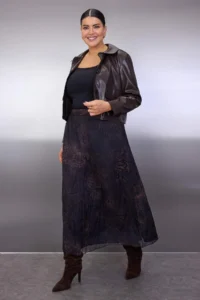 Trendyol Curve Khaki Pilili animals Patterned Midi Weaving Plus Size Skirt - Image 2