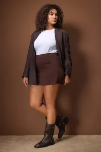 Trendyol Curve Brown slit Knitting Plus Size Skirt