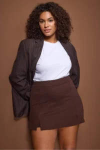 Trendyol Curve Brown slit Knitting Plus Size Skirt - Image 2
