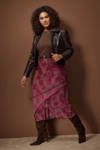 Trendyol Curve Burgundy Knitting Plus Size Skirt - Image 2