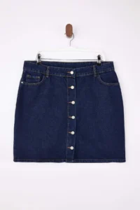 Trendyol Curve Dark Blue Buttoned Front 100% Cotton Non-Stretch Plus Size Denim Skirt - Image 4