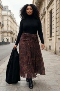 Trendyol Curve Multicolored Maxi Ruffle/Drape Detailed Boho/Boho Chic Printed Tulle Flexible Knitting Skirt