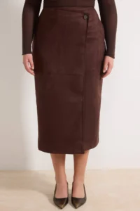 Trendyol Curve Brown Suede Midi Plus Size Skirt - Image 3