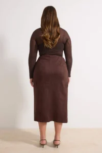 Trendyol Curve Brown Suede Midi Plus Size Skirt - Image 4