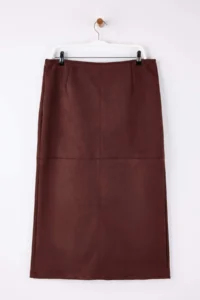 Trendyol Curve Brown Suede Midi Plus Size Skirt - Image 7