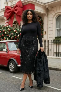Trendyol Curve Black New year Weaving Plus Size Skirt
